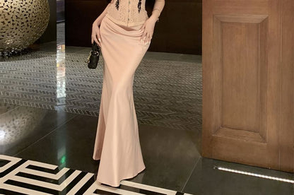 Corset Top with Lace Trim and Maxi Skirt Set