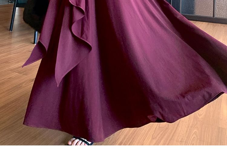 Halter Neck Plain Maxi A-Line Dress