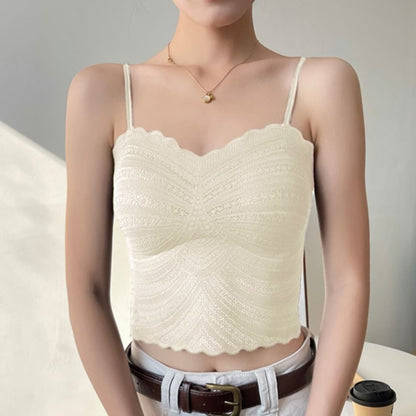 Padded V-Neck Perforated Crop Camisole
