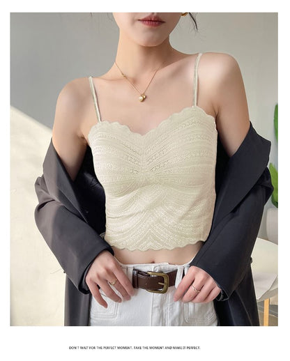 Padded V-Neck Perforated Crop Camisole