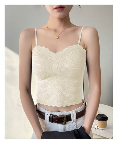 Padded V-Neck Perforated Crop Camisole