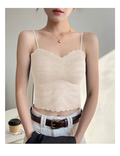 Padded V-Neck Perforated Crop Camisole