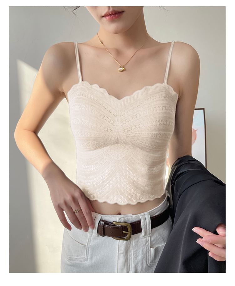 Padded V-Neck Perforated Crop Camisole