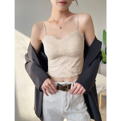 Padded V-Neck Perforated Crop Camisole