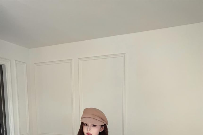 Set: Plain Knit Cape + Long-Sleeve V-Neck Maxi Mermaid Dress