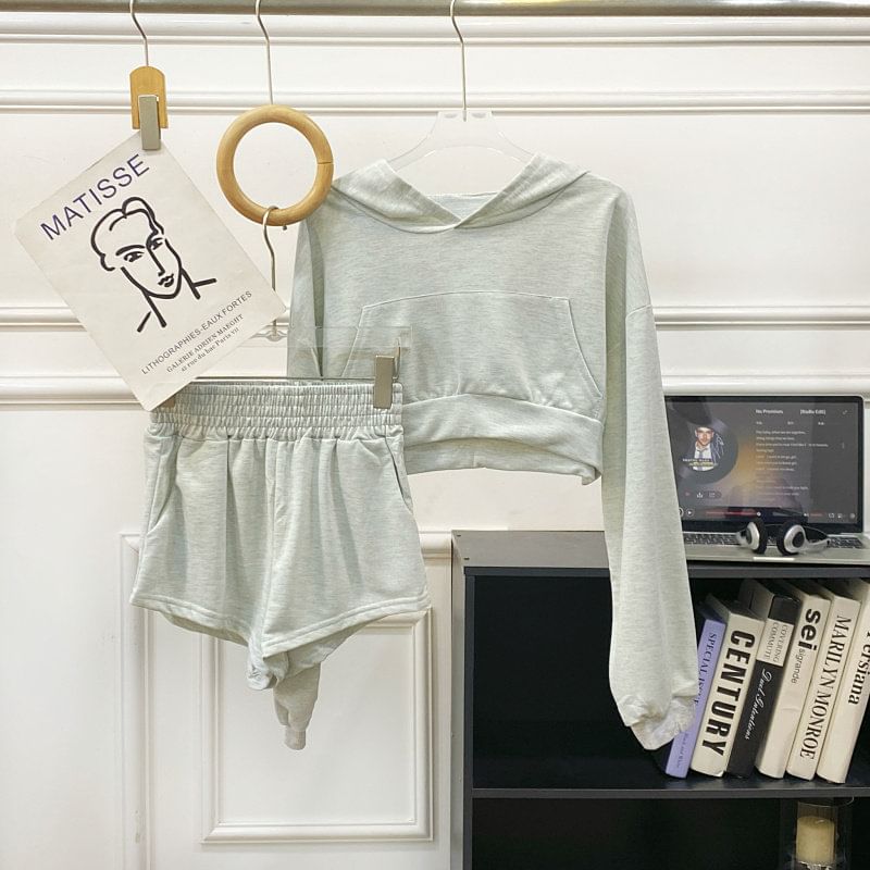 Matching Hoodie and High-Waisted Shorts Set