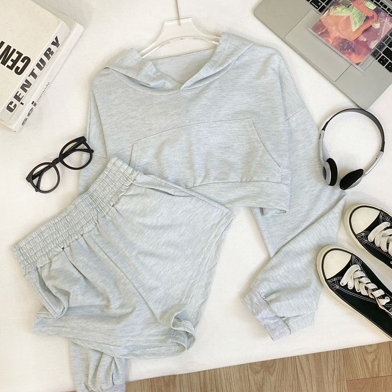 Matching Hoodie and High-Waisted Shorts Set