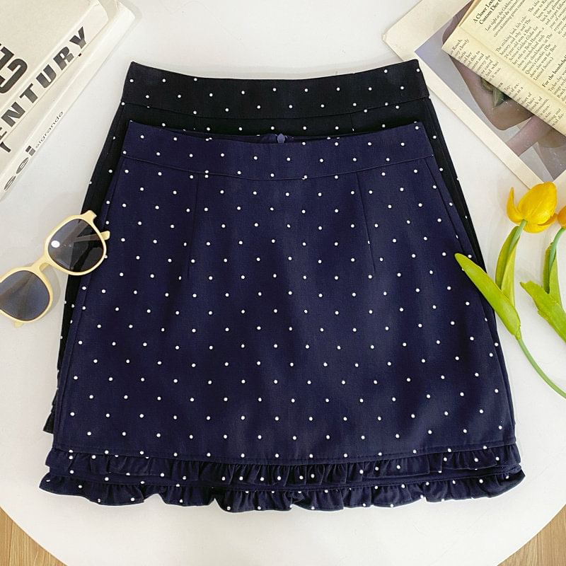 Micro Dot Mid-Waist Mini Skirt