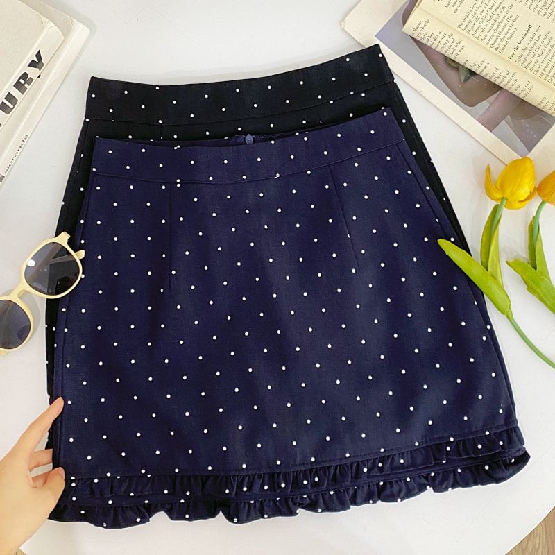 Micro Dot Mid-Waist Mini Skirt