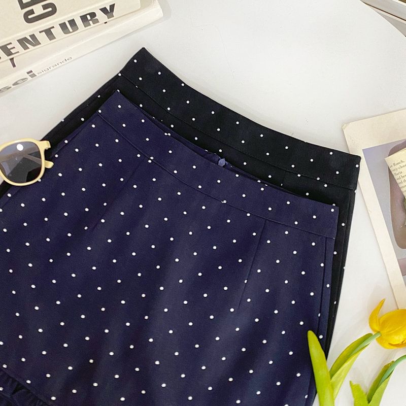 Micro Dot Mid-Waist Mini Skirt