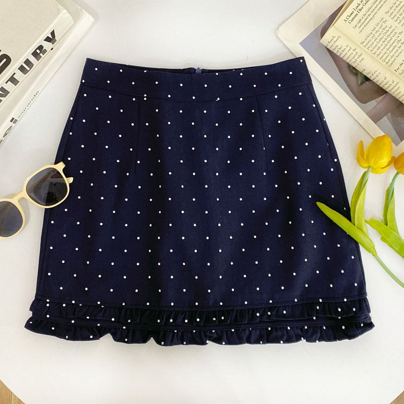 Micro Dot Mid-Waist Mini Skirt