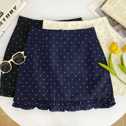 Micro Dot Mid-Waist Mini Skirt