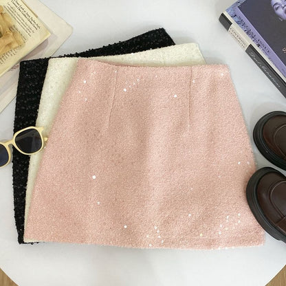 Tweed Sequin High-Waist Mini Skirt