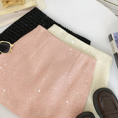 Tweed Sequin High-Waist Mini Skirt