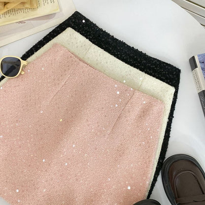 Tweed Sequin High-Waist Mini Skirt