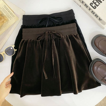 Velvet High-Waist A-Line Skirt