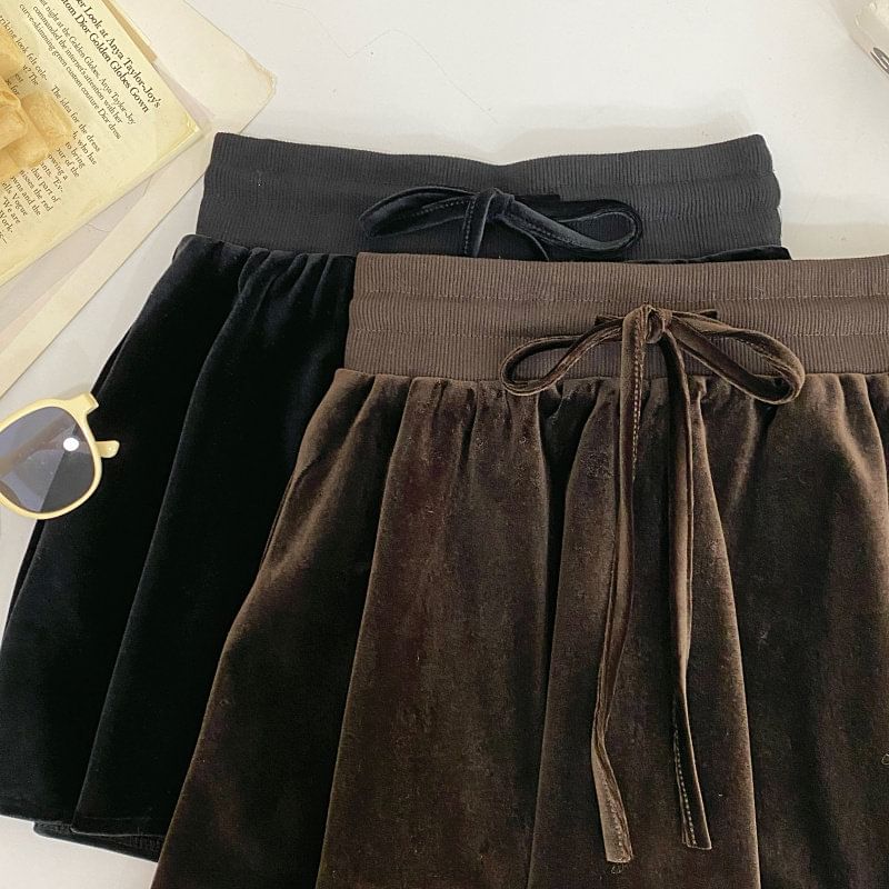 Velvet High-Waist A-Line Skirt