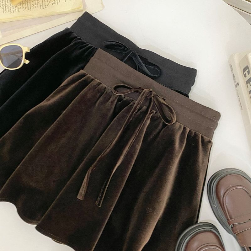 Velvet High-Waist A-Line Skirt