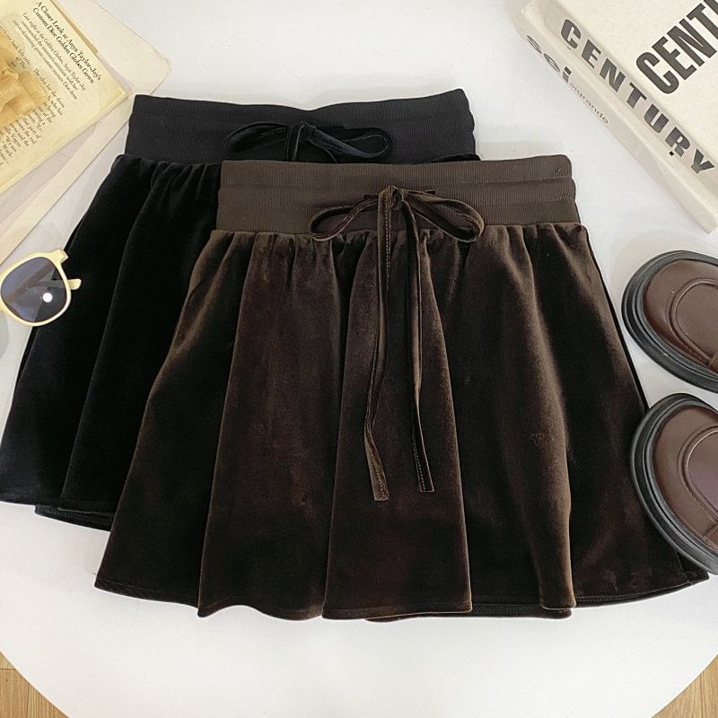 Velvet High-Waist A-Line Skirt