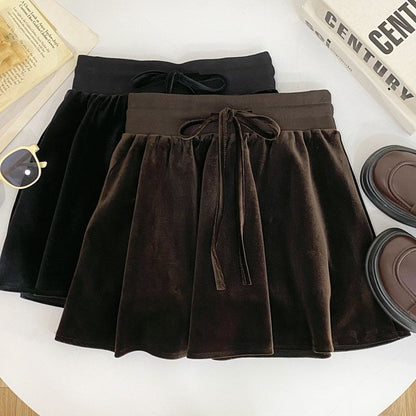 Velvet High-Waist A-Line Skirt