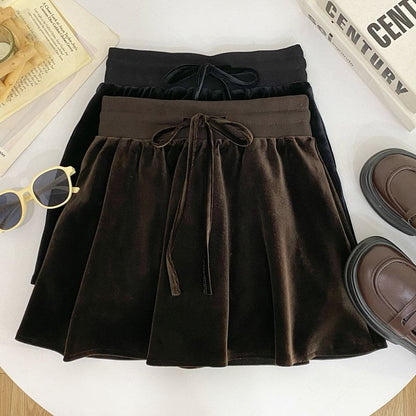 Velvet High-Waist A-Line Skirt