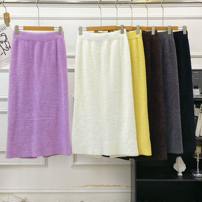 Fleece High-Waist Solid Maxi Skirt