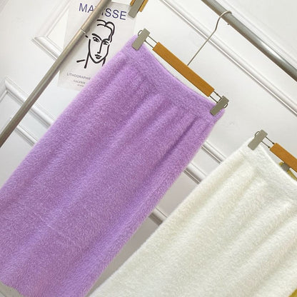 Fleece High-Waist Solid Maxi Skirt