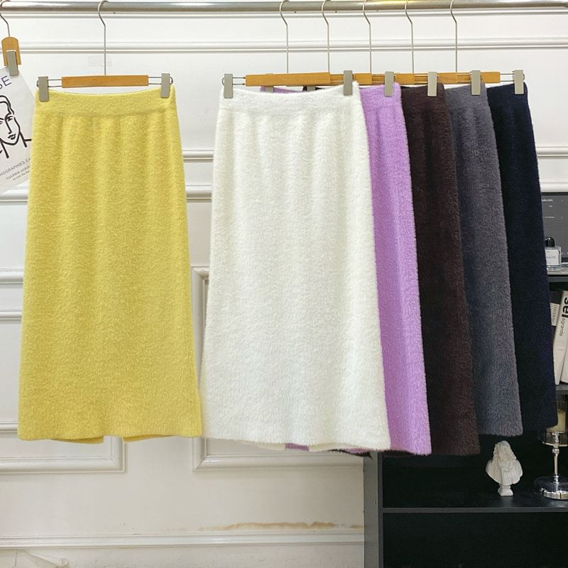 Fleece High-Waist Solid Maxi Skirt