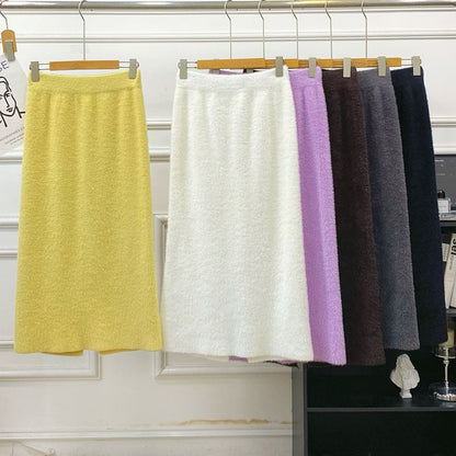 Fleece High-Waist Solid Maxi Skirt