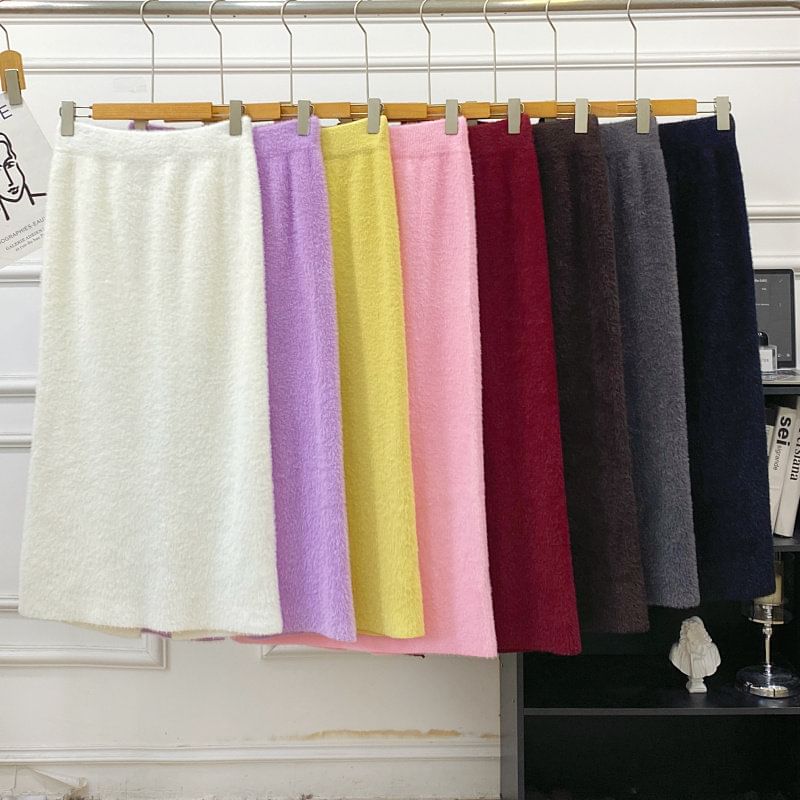 Fleece High-Waist Solid Maxi Skirt