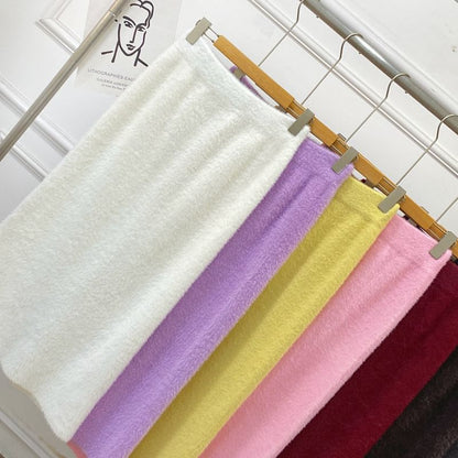 Fleece High-Waist Solid Maxi Skirt