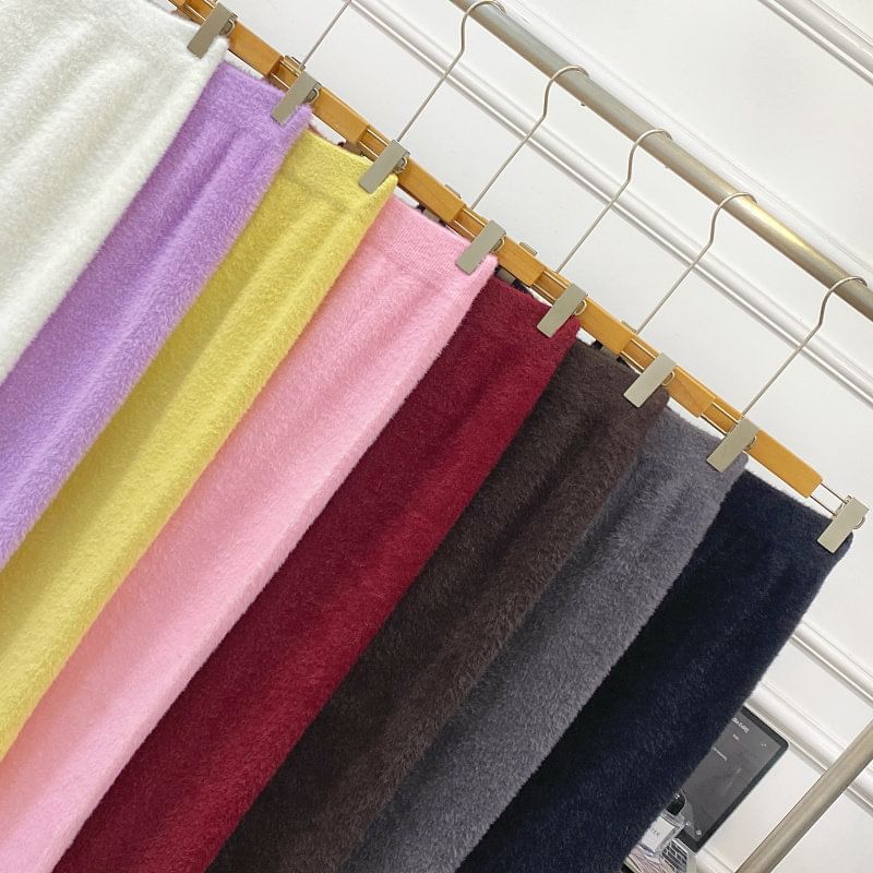 Fleece High-Waist Solid Maxi Skirt