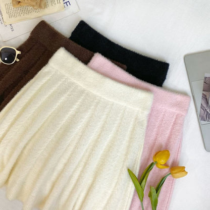Knit Mid-Waist Solid Mini Skirt