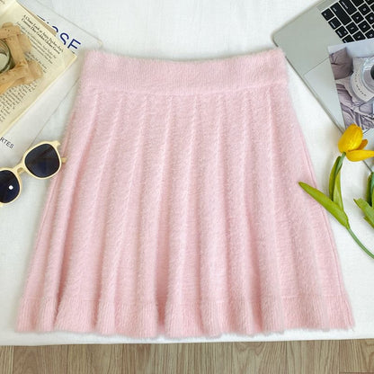 Knit Mid-Waist Solid Mini Skirt