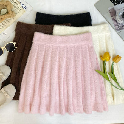 Knit Mid-Waist Solid Mini Skirt