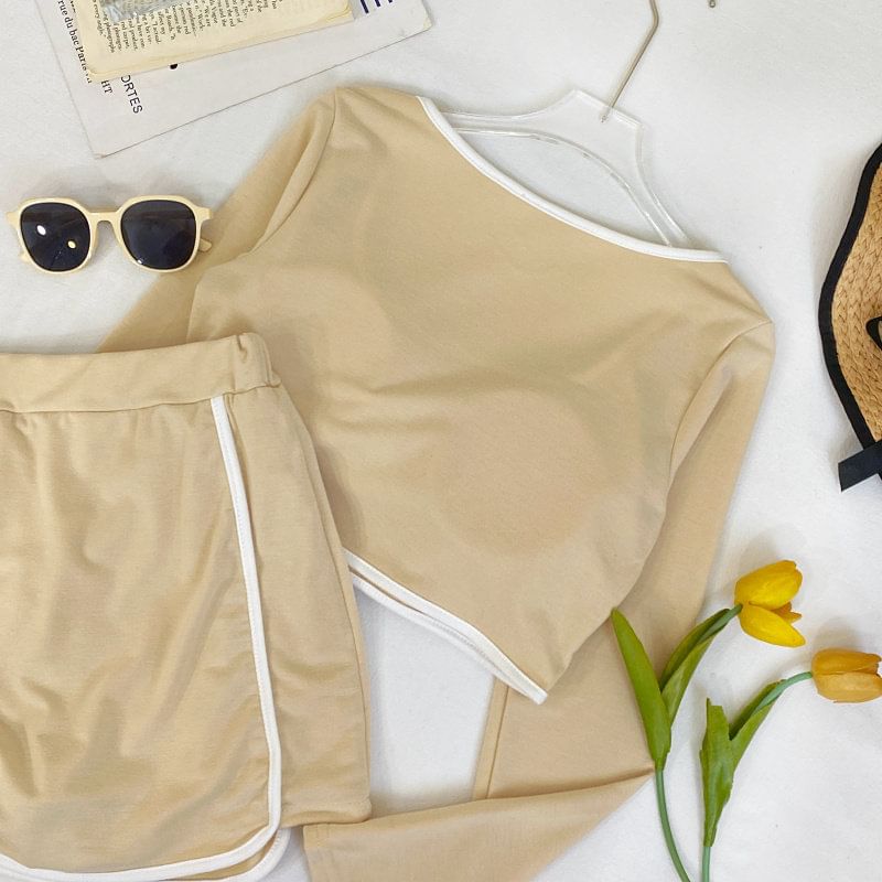Square Neck Long-Sleeve Crop Tee and Mini Skort Set