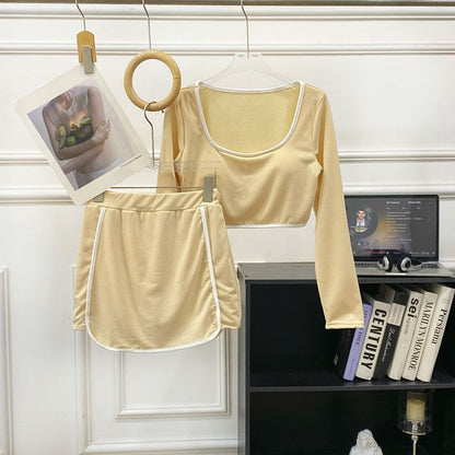 Square Neck Long-Sleeve Crop Tee and Mini Skort Set