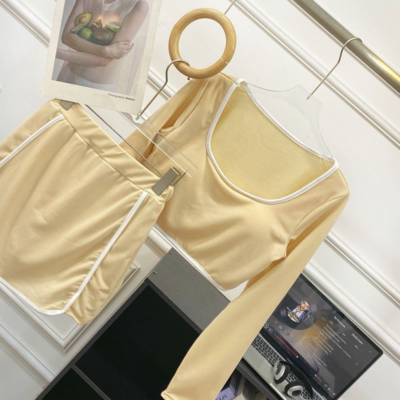 Square Neck Long-Sleeve Crop Tee and Mini Skort Set