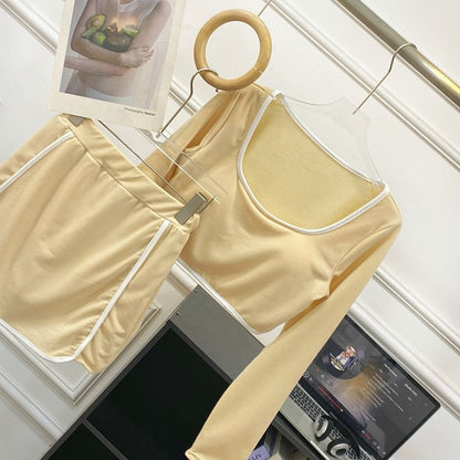 Square Neck Long-Sleeve Crop Tee and Mini Skort Set
