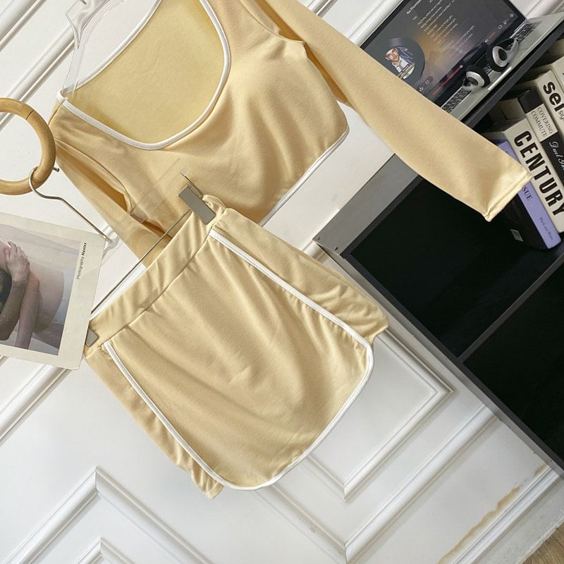 Square Neck Long-Sleeve Crop Tee and Mini Skort Set
