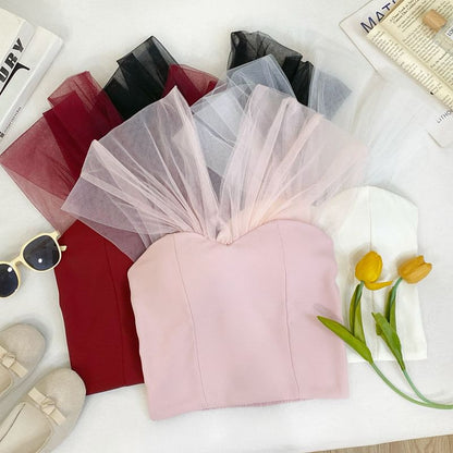 Sleeveless V-Neck Solid Crop Tee with Cap Sleeves