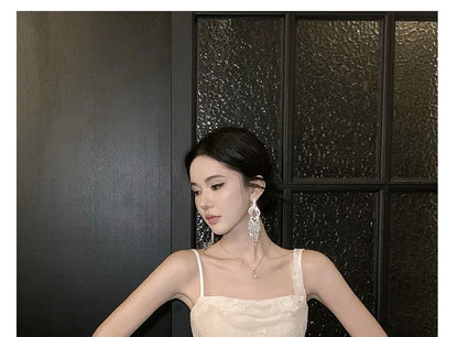 Set: Spaghetti Strap Open Back Lace Maxi Mermaid Dress + Arm Sleeves