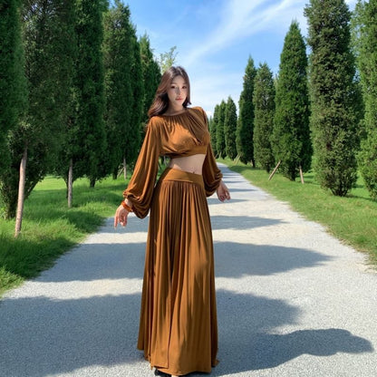 Long Sleeve Crop Top and Slit Maxi Skirt Set