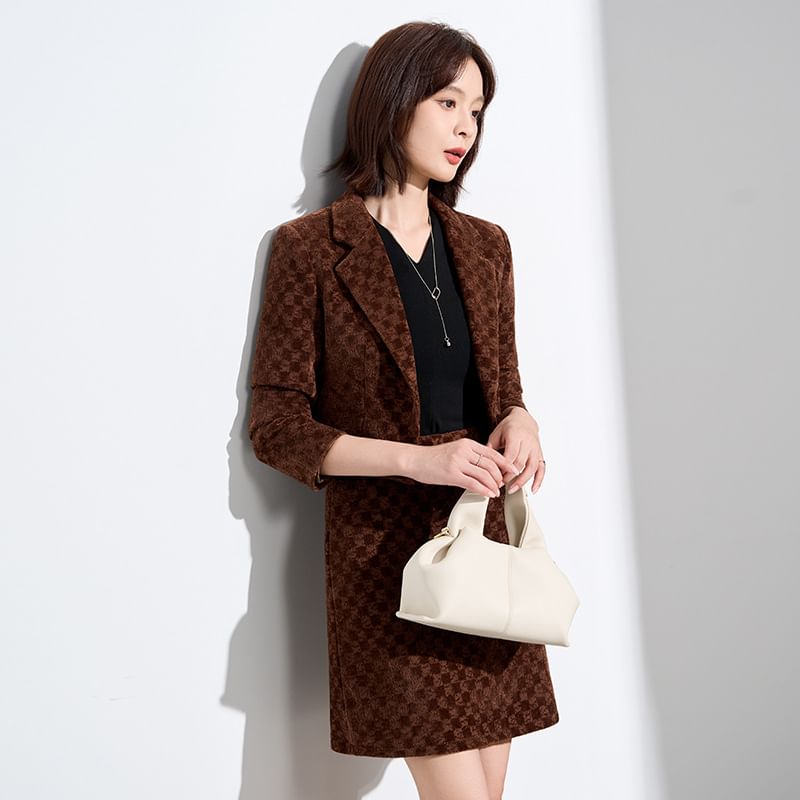 Checkerboard Crop Blazer and Mini Skirt Set