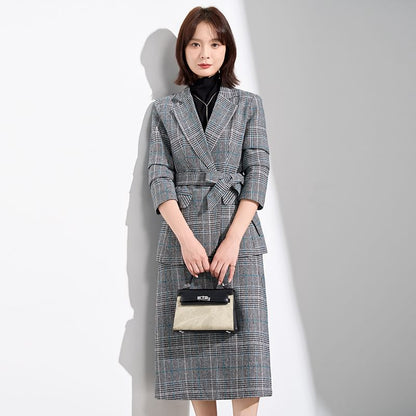 Tartan Check Blazer and Midi Pencil Skirt Set