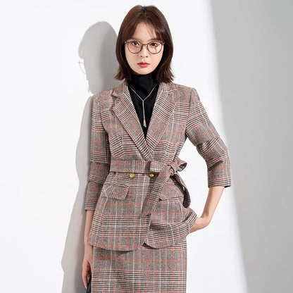 Tartan Check Blazer and Midi Pencil Skirt Set