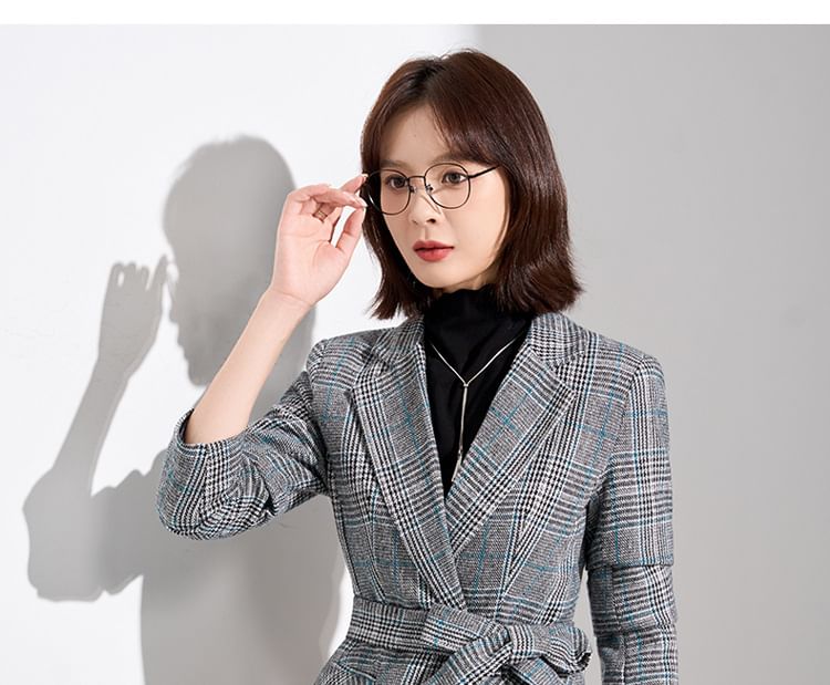 Tartan Check Blazer and Midi Pencil Skirt Set
