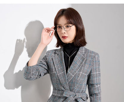 Tartan Check Blazer and Midi Pencil Skirt Set