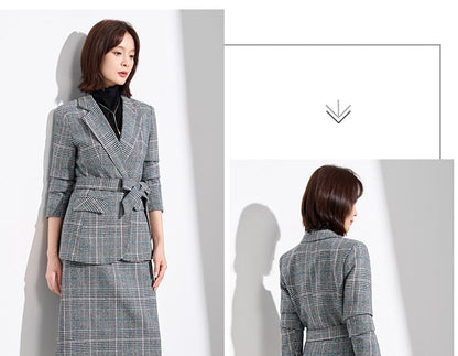 Tartan Check Blazer and Midi Pencil Skirt Set