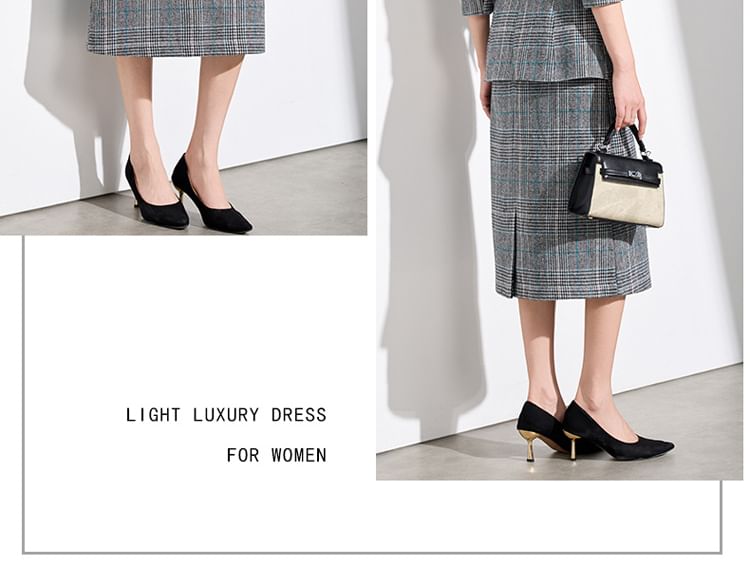 Tartan Check Blazer and Midi Pencil Skirt Set